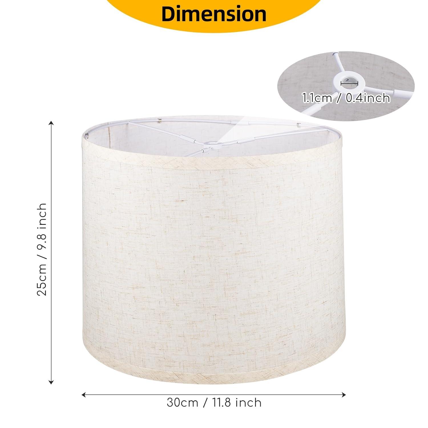 Lamp Shades Set of 2, Drum Lamp Shades for Table Lamps 11.6" Top x 12.6" Bottom x 9.8" High (Spider Fitter), Natural Linen Medium Lampshades for Floor Lamps Bedside Lamps, Beige
