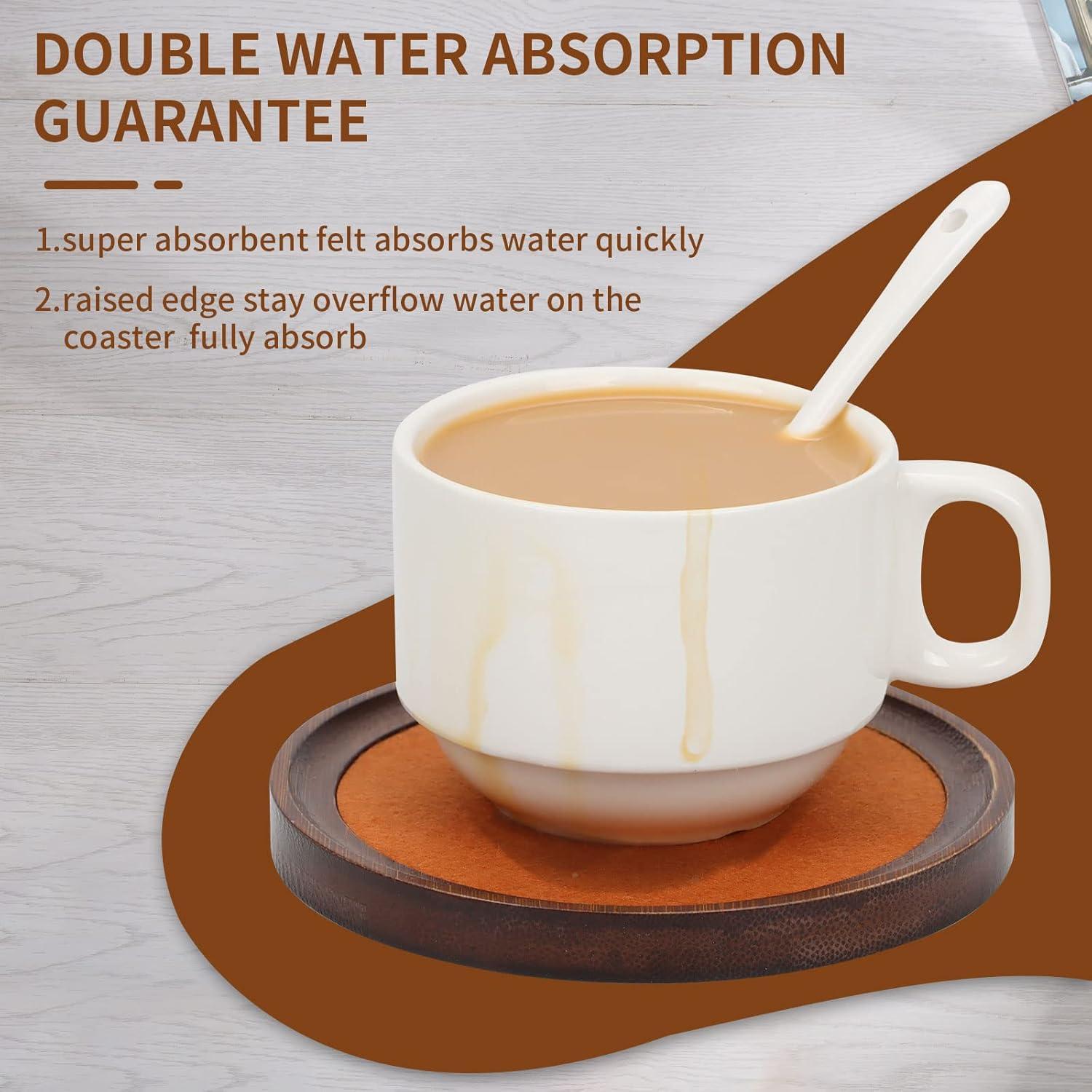 MinBoo Bamboo Coasters for Coffee Table Set of 6 Coasters for Drinks Absorbent with Holder Coffee Table Decor for Tabletop Protection Gifts for House Warming New Home & Wedding (Dark Brown 6Pcs)