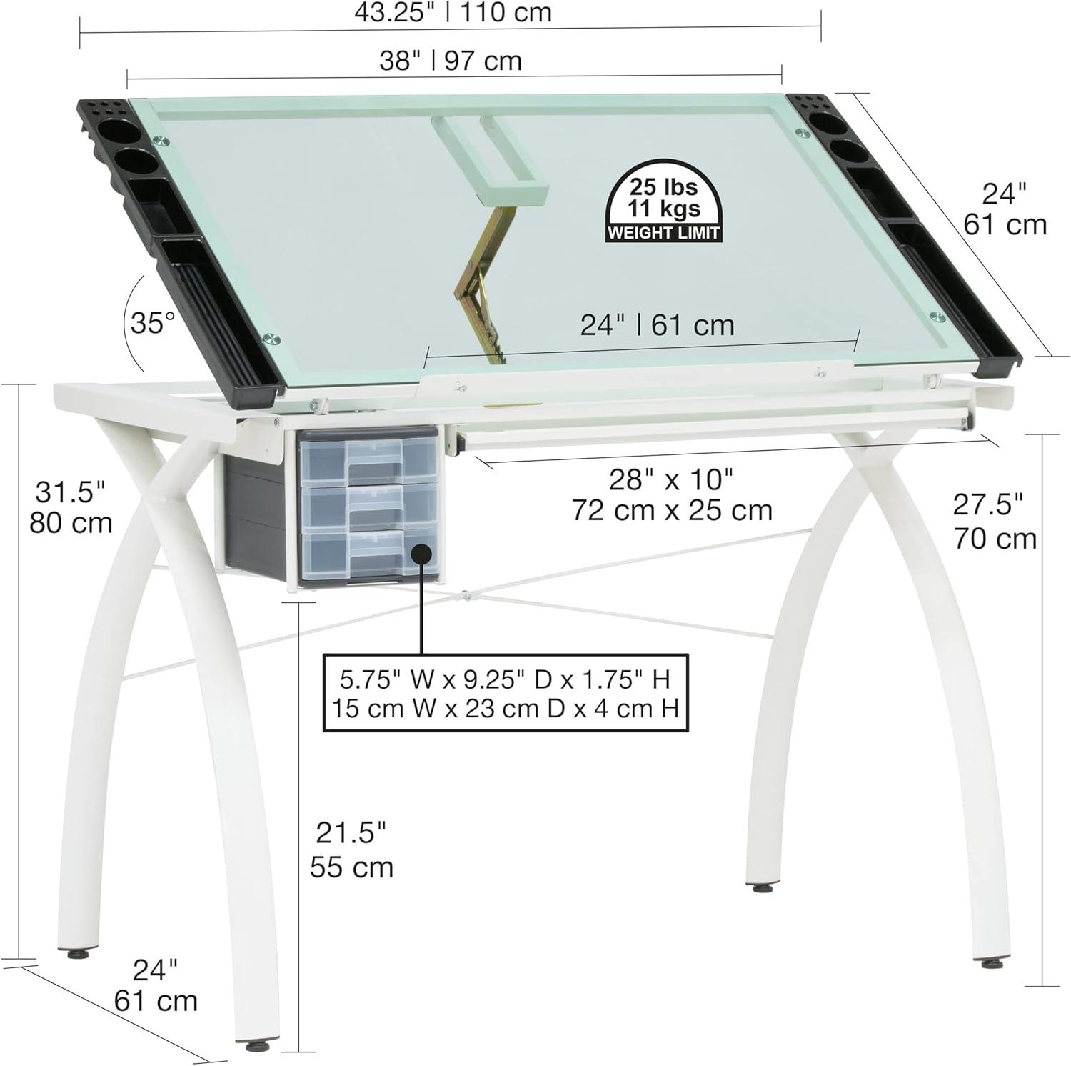 Studio Designs Futura Craft Station - Ivory Frame/Sea Green Glass