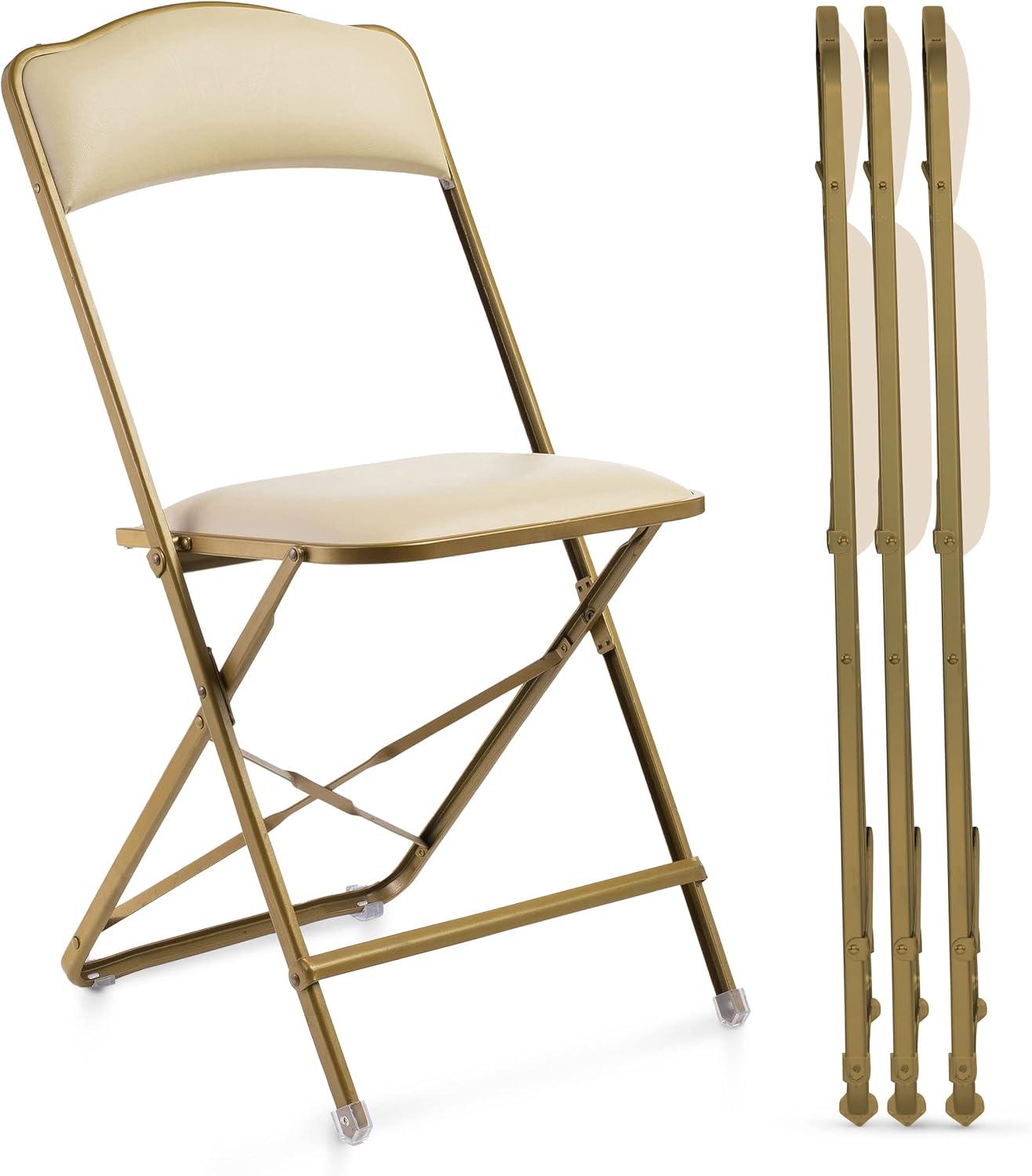 4 Pack Folding Chairs with Leather Padded Cushion Seats & Durable Metal Frame, Comfortable, Foldable, Portable, Commercial Event Seat, Indoor Outdoor for Parties, Home, Office, Black