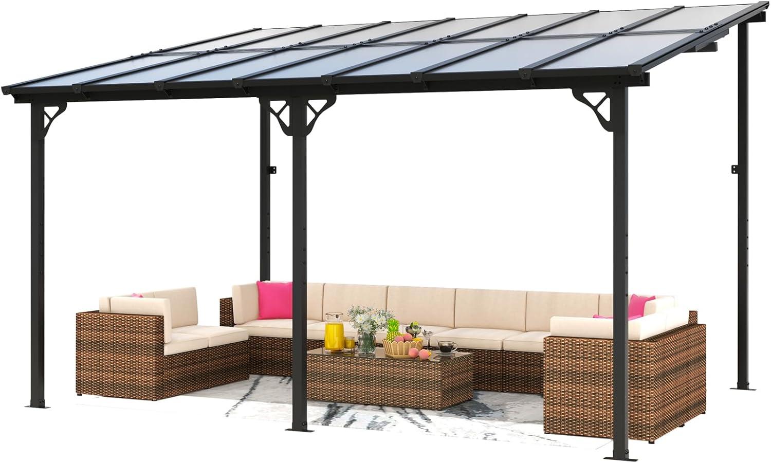 14' x 10' Black Aluminum Pergola with UV-Resistant Canopy