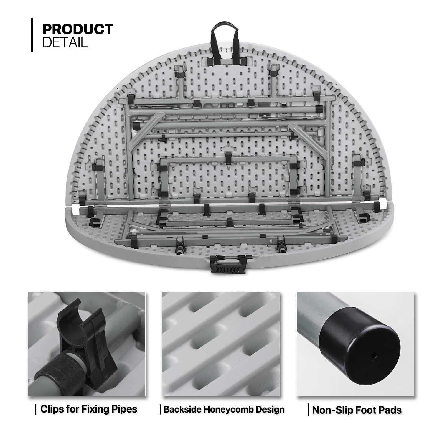 Plastic Round Folding Table, Portable Foldable Party Banquet Table for Camping Dining Outdoor Picnic