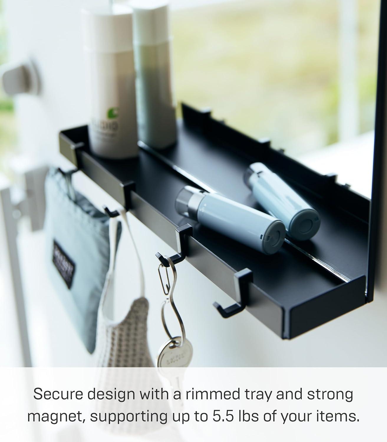 Black Magnetic Mirror with Storage Rack and Hooks