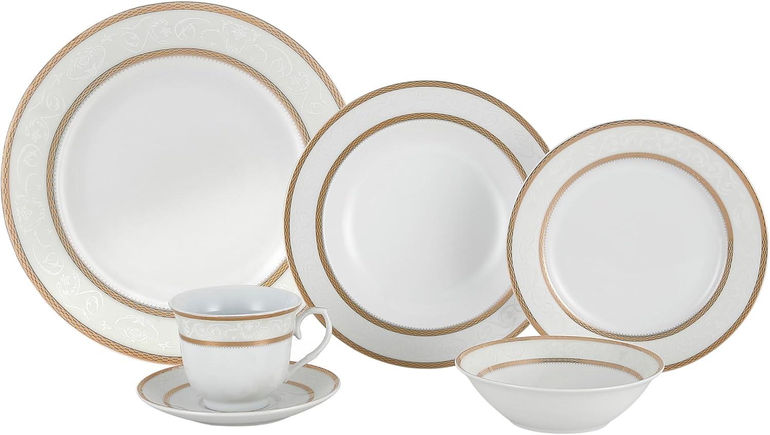 Amelia White and Gold 57-Piece Porcelain Dinnerware Set