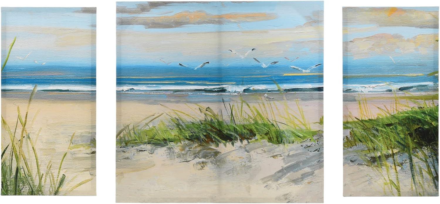 Prinz Coastal Dune Scene 44.5" x 22.5" Beach Painting Canvas Wall Art, Blue, Green (Set of 3)