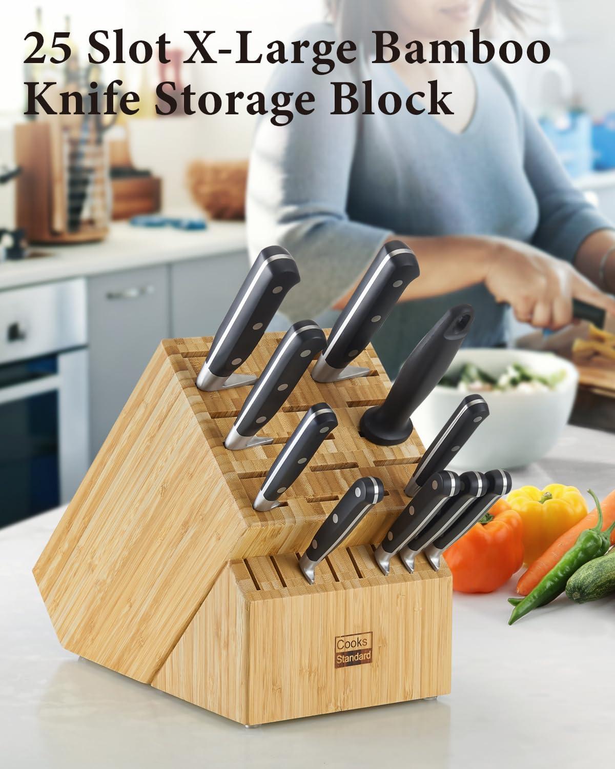 Cooks Standard Bamboo Knife Block Holder without Knives, 25 Slot X-Large Universal Countertop Butcher Block Kitchen Knife Stand for Easy Kitchen Storage