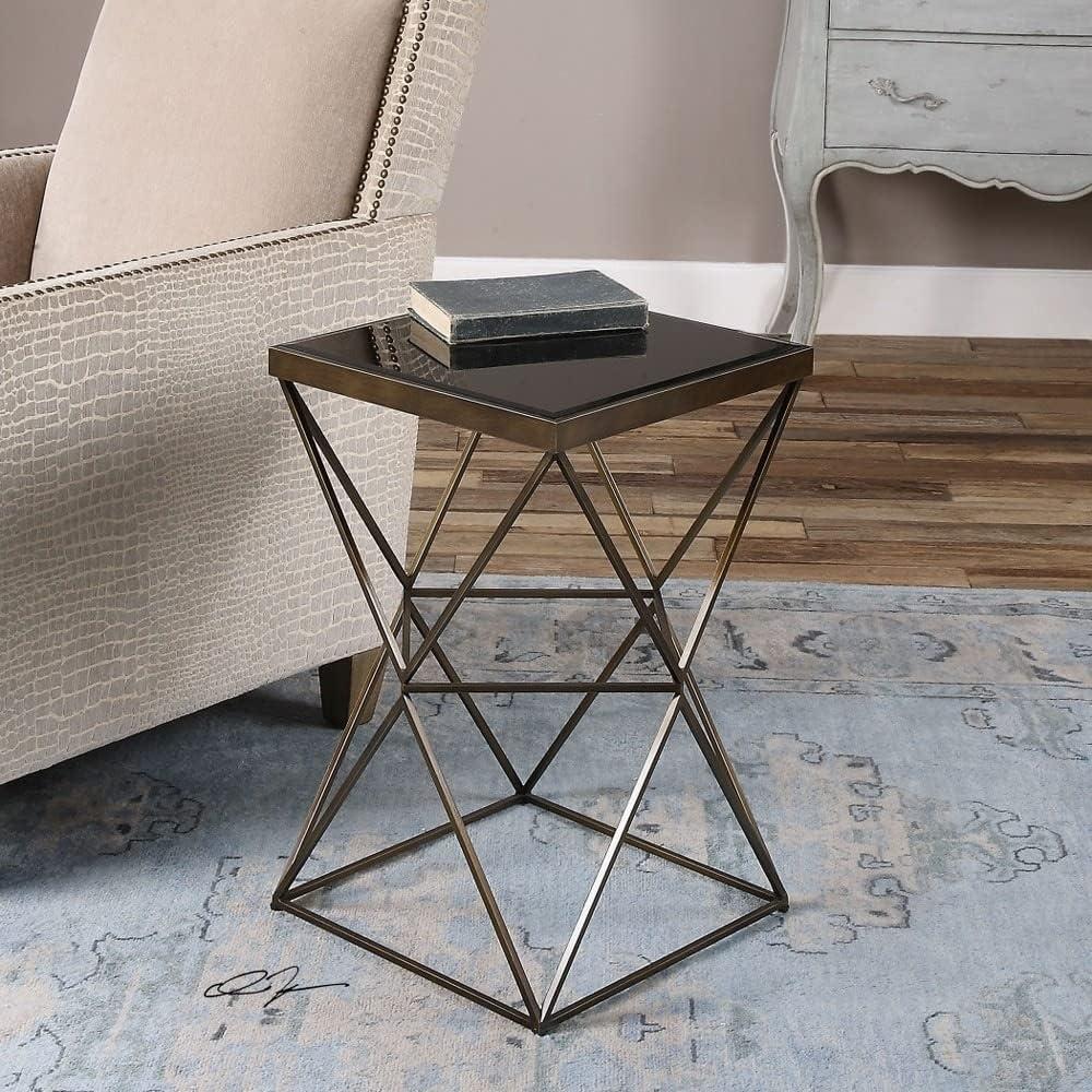 Contemporary Uberto 15'' Square Wood and Metal Accent Table in Brown/Black