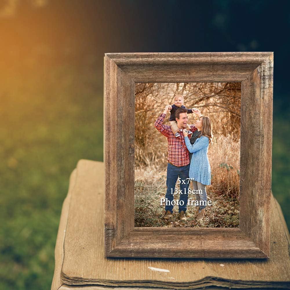 Afuly Rustic Picture Frames 5x7 Wooden Picture Frame Set of 2, Barnwood Distressed Western Vintage Photo Frames with Real Glass, Wall & Tabletop Display, Housewarming Wedding Gifts