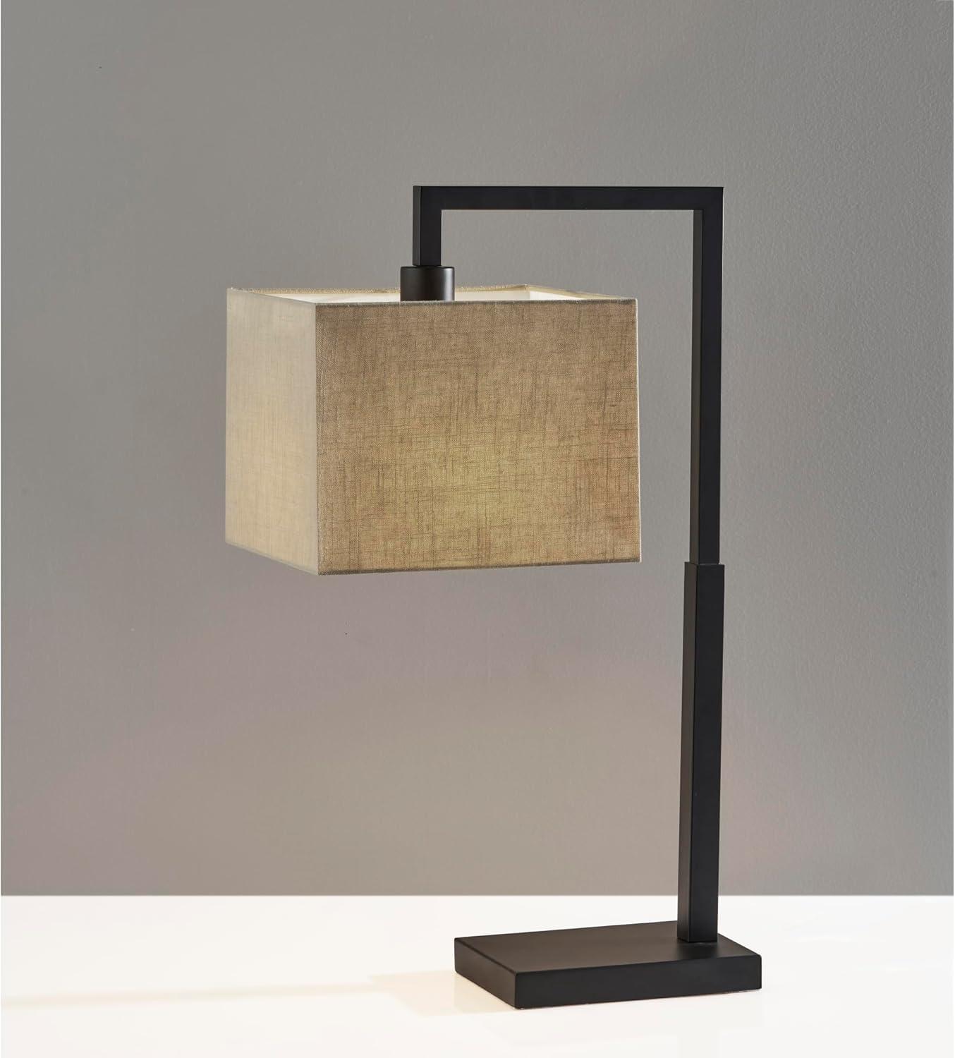 Richard Table Lamp Black - Adesso: Modern Metal Desk Task Lamp with Beige Cotton Shade, ETL Listed