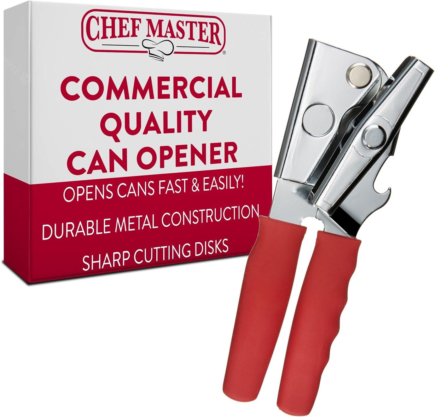 Commercial Stainless Steel Can Opener with Red Handle