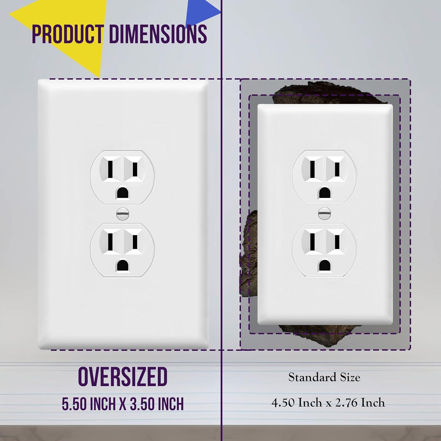 ENERLITES Jumbo Duplex Wall Plate, Oversized Receptacle Outlet Cover, 1-Gang, Polycarbonate Thermoplastic, 8821O-W, White