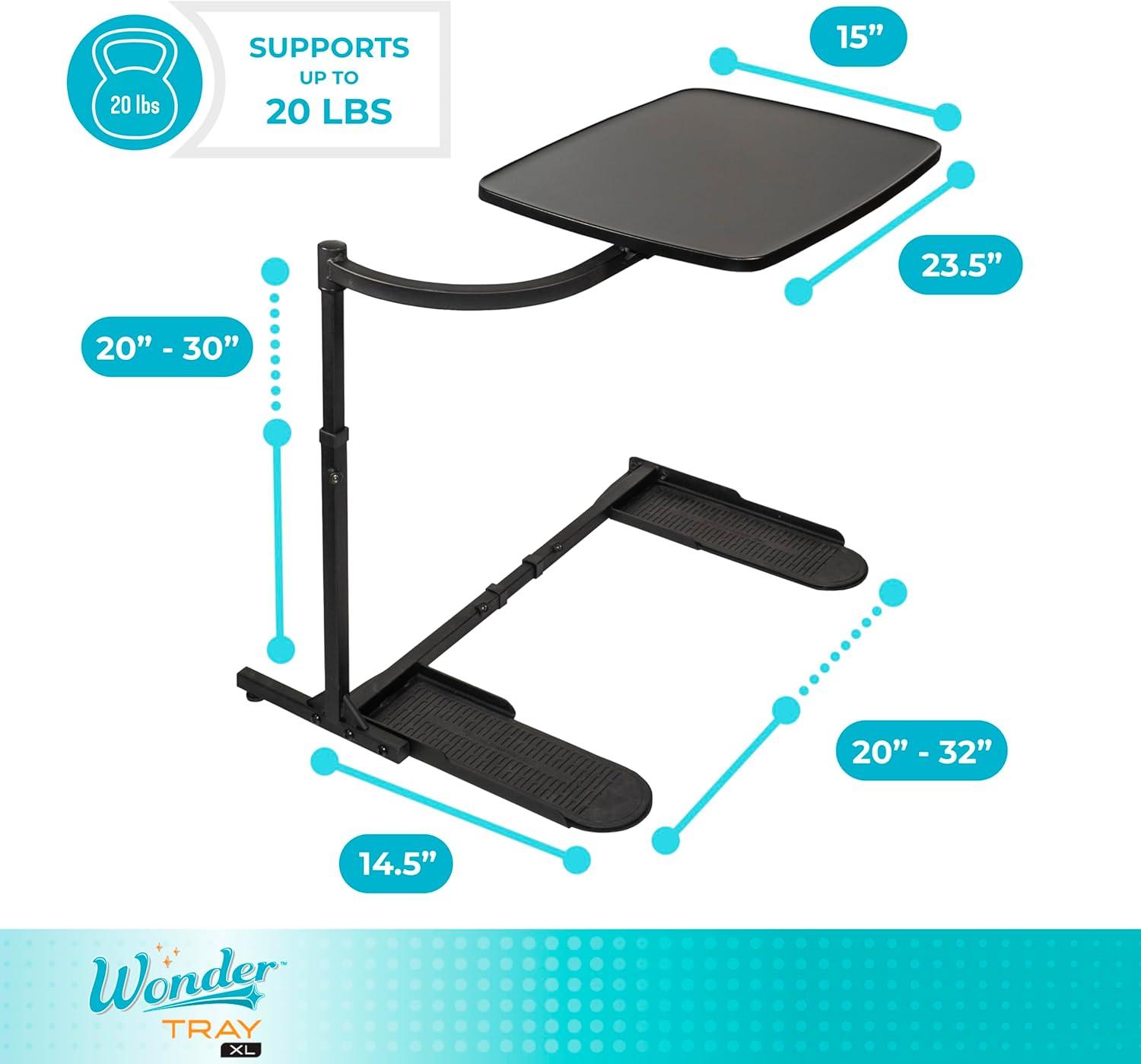 XL Black Adjustable Swivel TV Tray Table with Cup Holder