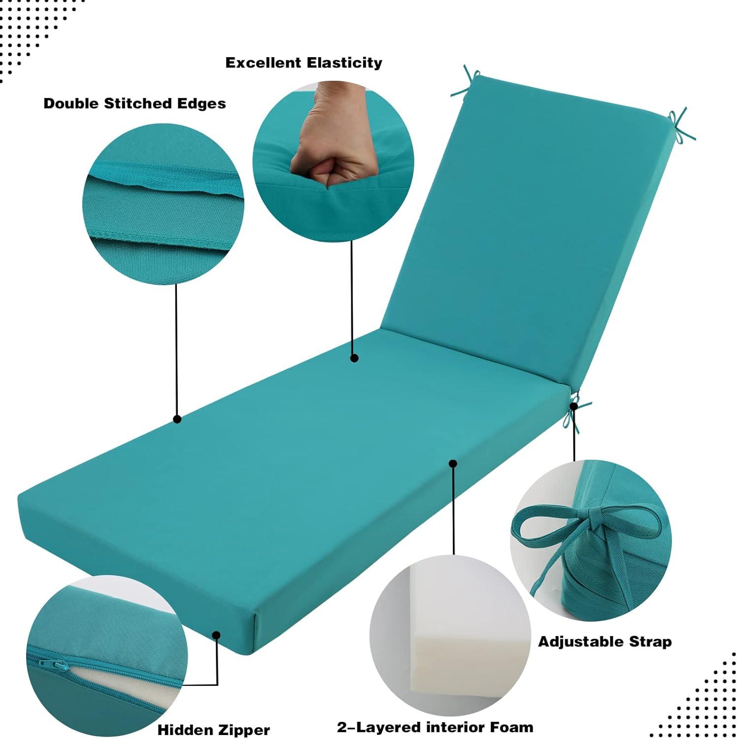 idee-home Chaise Lounge Cushions Outdoor, Lounge Chair Cushions for Patio Furniture Weather and Stain Resistant for Lawn Pool