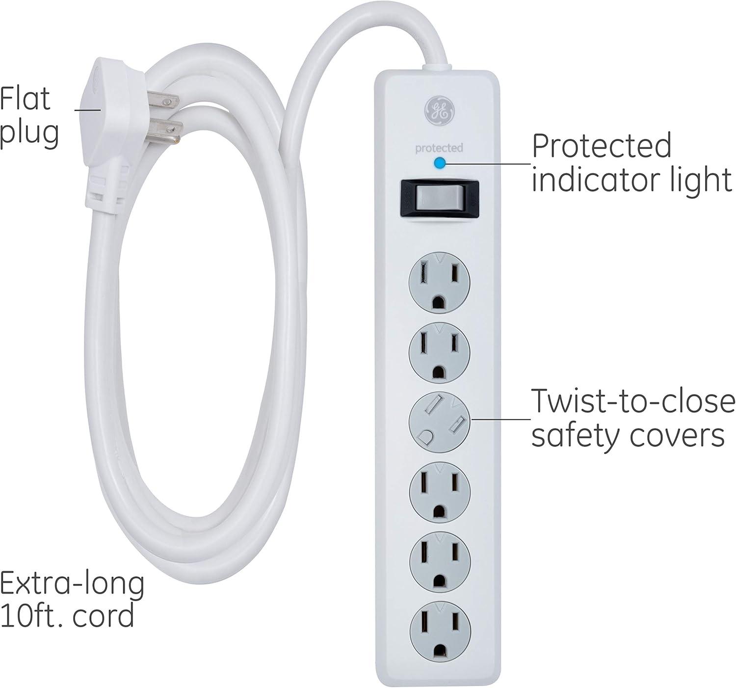 GE 6-Grounded Outlet Surge Protector, 10 ft., White - 14092