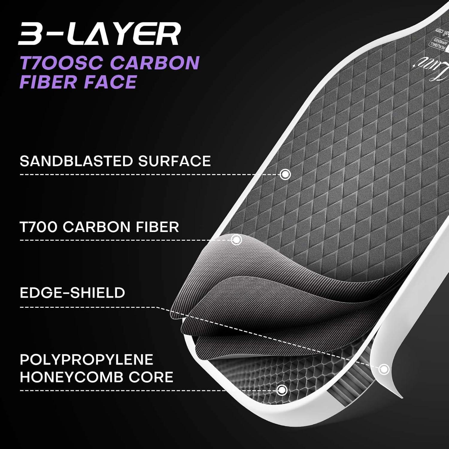 Luzz Pickleball Paddles T700 Carbon Fiber Pickleball Paddle Sandblasted Surface with Honeycomb Core Pickle Ball Rackets for Ultimate Spin & Control