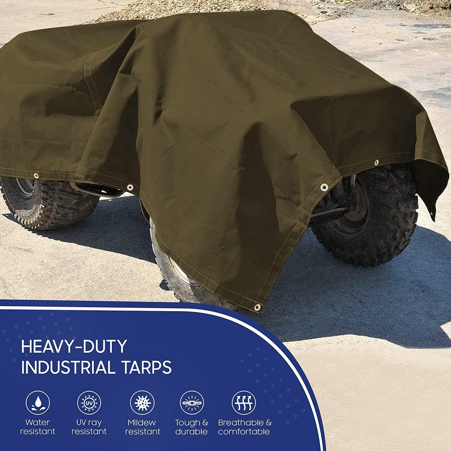 Tarps Now 20 Mil Canvas Tarp Cover with Brass Grommet- Olive Drab, 12'x20'