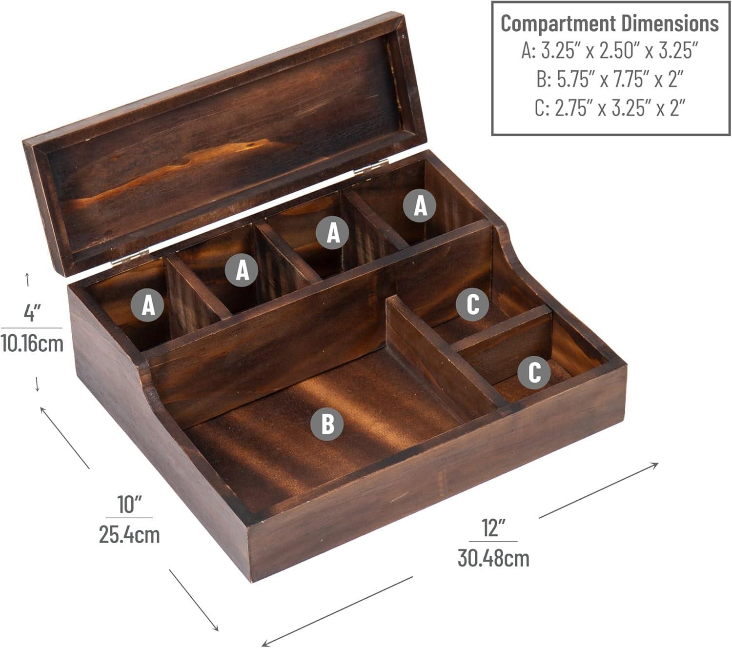 Rustic Torched Wood 7-Compartment Valet Tray Organizer