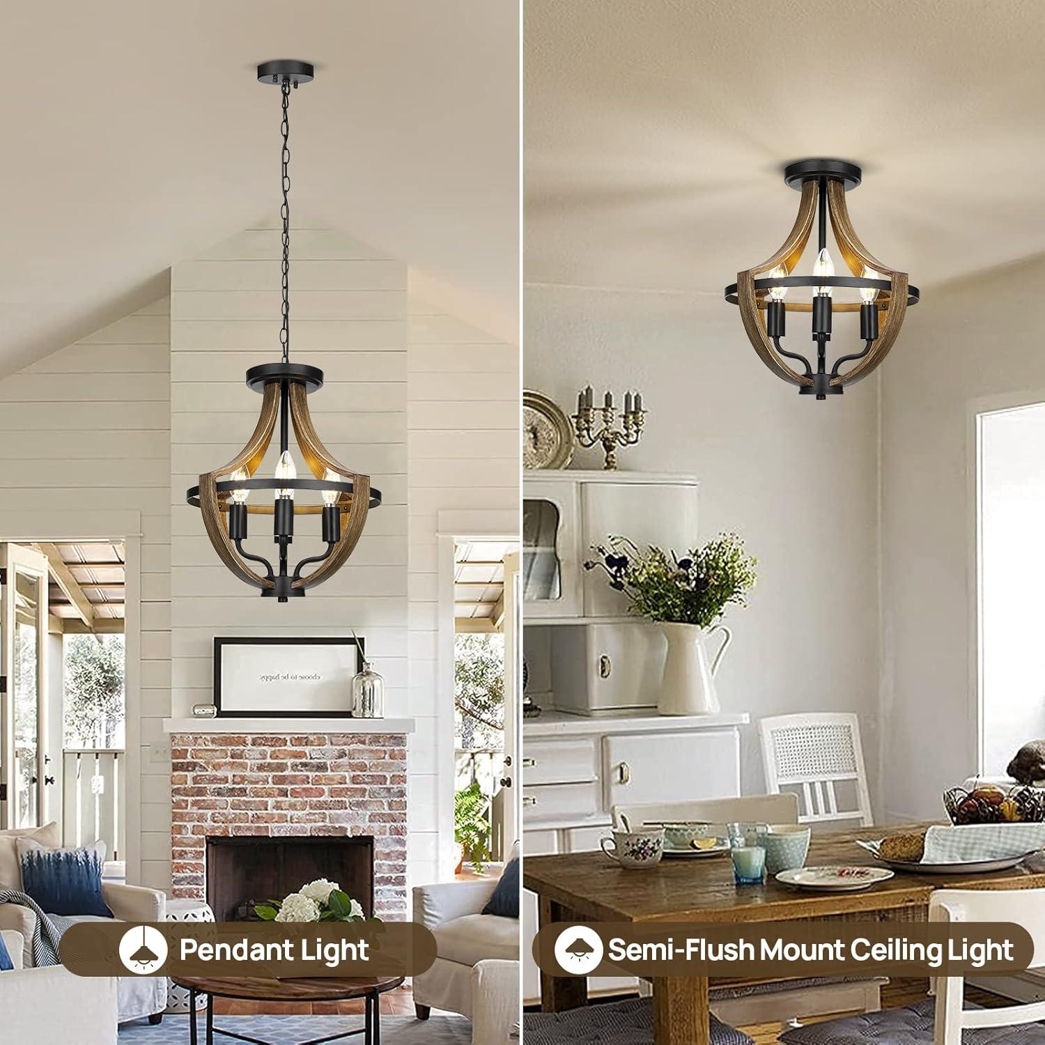 13.1" Modern Farmhouse Hanging Pendant Lighting, 4-Light Rustic Interior Flush Mount Ceiling Light Fixture, Vintage Chandelier for Hallway Foyer Dining Room Entryway Kitchen Island Bedroom
