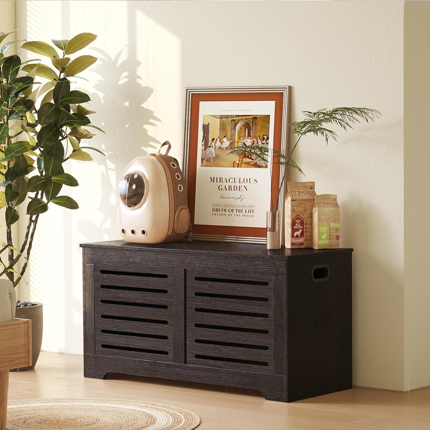 DINZI LVJ Storage Chest, Flip-Top Wooden Toy Box with 2 Safety Hinges, Retro Entryway Shoe Bench, Sturdy Large Storage Trunk for Living Room, Bedroom, Toddler Room, Easy Assembly, Rustic Brown