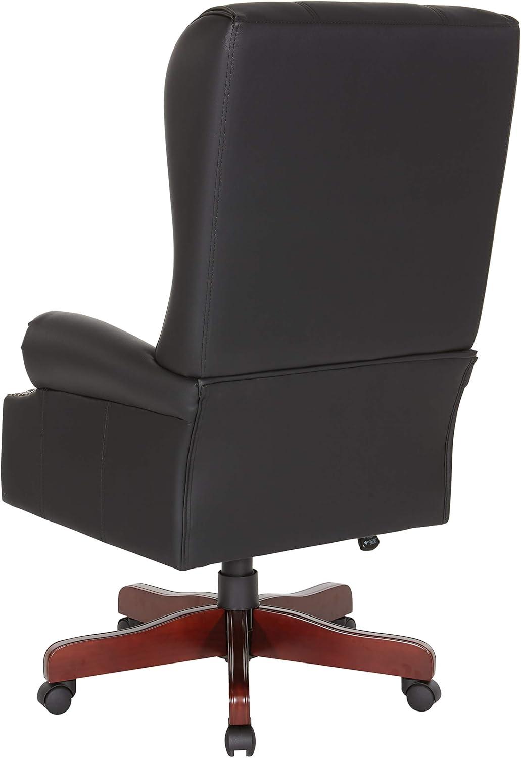 Traditional High Back Executive Chair in Black Leather with Brass Accents