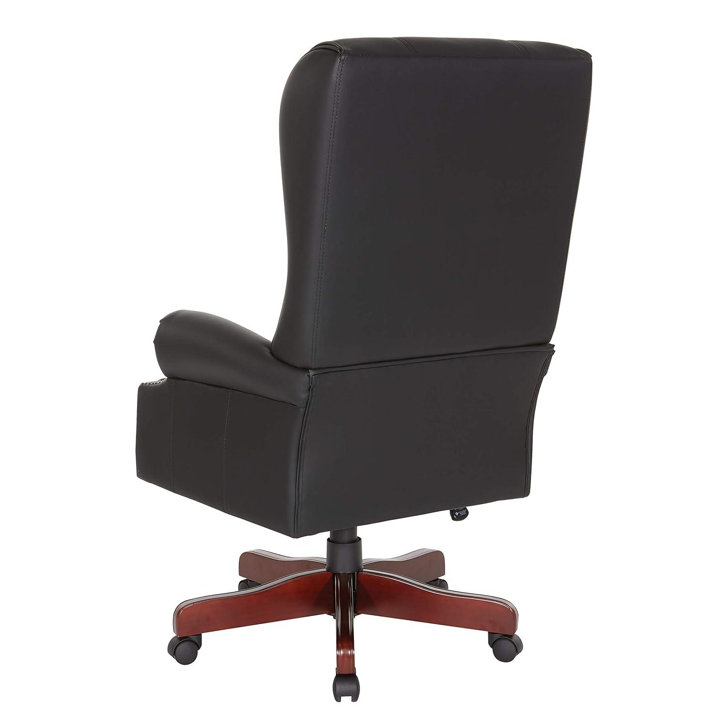 Executive High Back Chair with Black Vinyl and Brass Finish Nail Trim Upholstery
