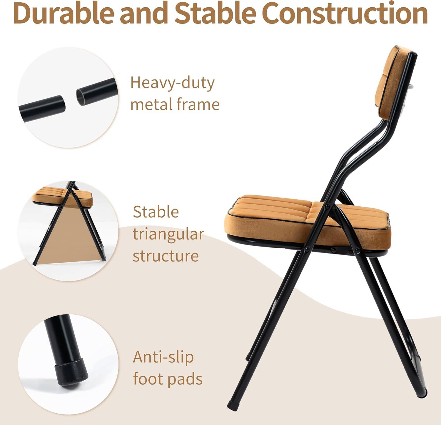 HOMEFUN Padded Folding Chairs 4 Pack - Foldable Dining Chair with Cushion, Portable and Assembled Extra Seat for Guests Kitchen Office Wedding Party Brown