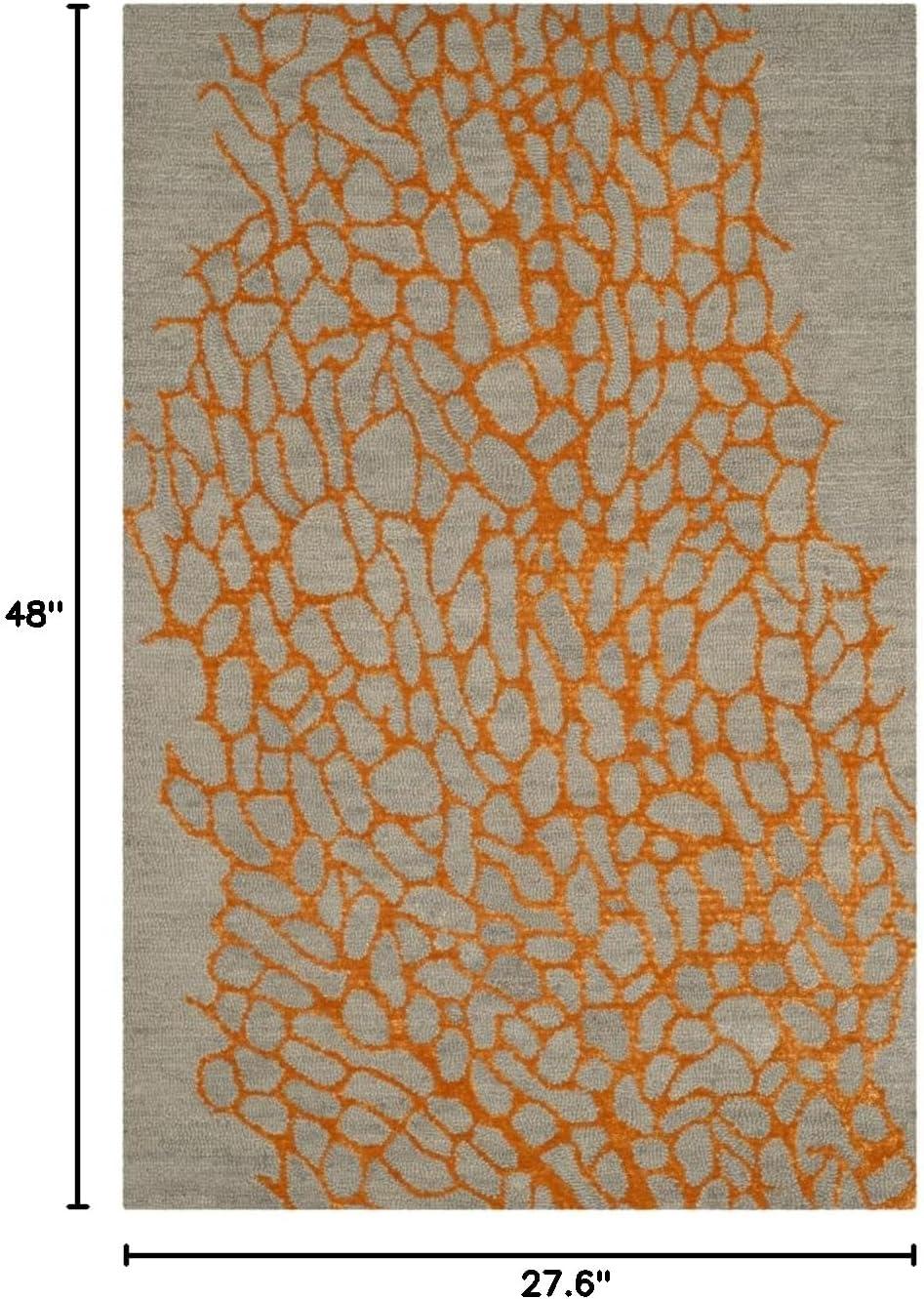Blossom BLM695 Hand Hooked Indoor Runner Rug - Grey/Orange - 2'3"x4' - Safavieh