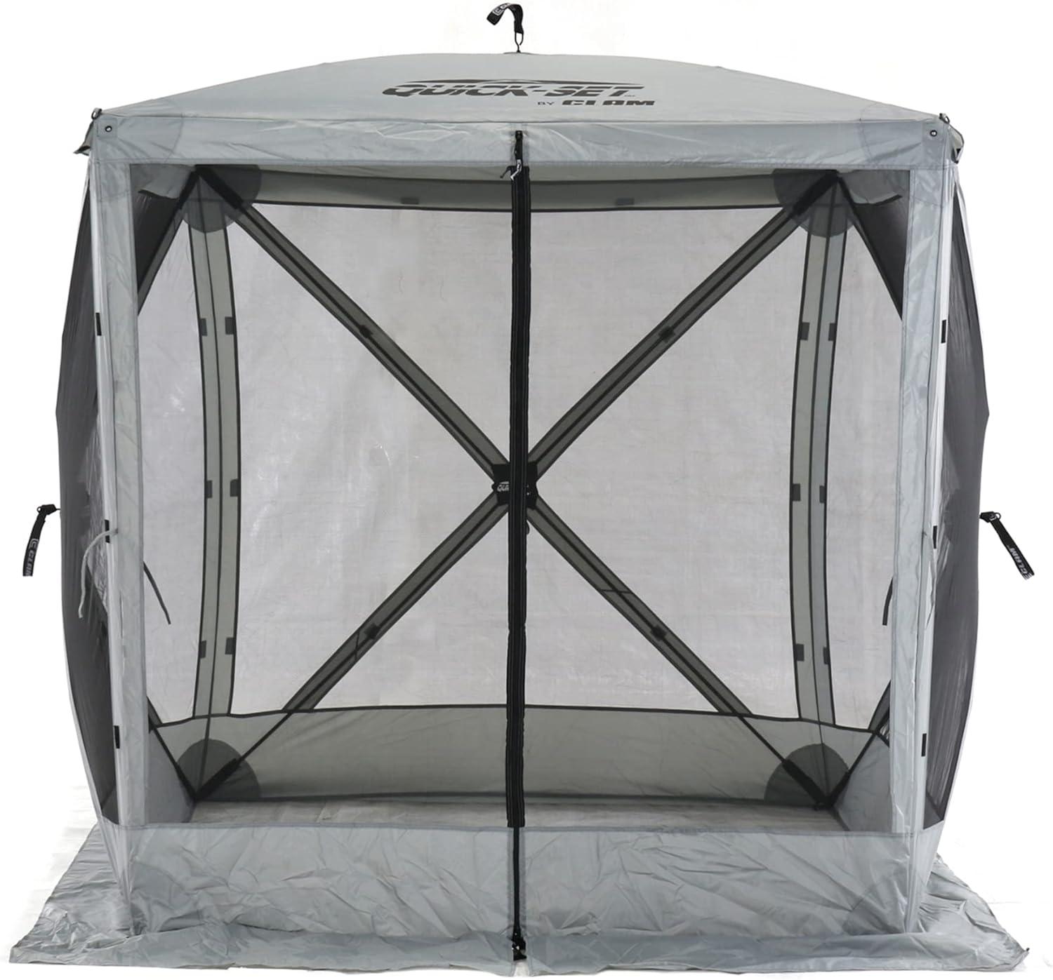 CLAM Quick-Set Pavilion Portable Pop-Up Outdoor Camping Gazebo Screen Tent Sided Canopy Shelter with Ground Stakes & Carry Bag