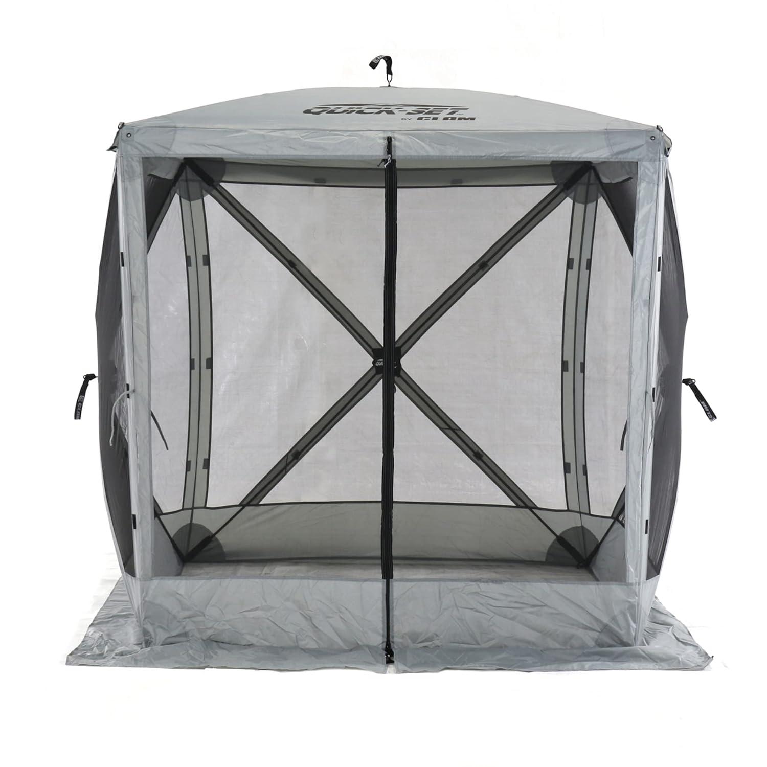 CLAM Quick-Set 6 x 6 Foot Traveler Portable Pop Up Outdoor Camping Gazebo 4 Sided Canopy Shelter with Ground Stakes and Carrying Bag, Gray