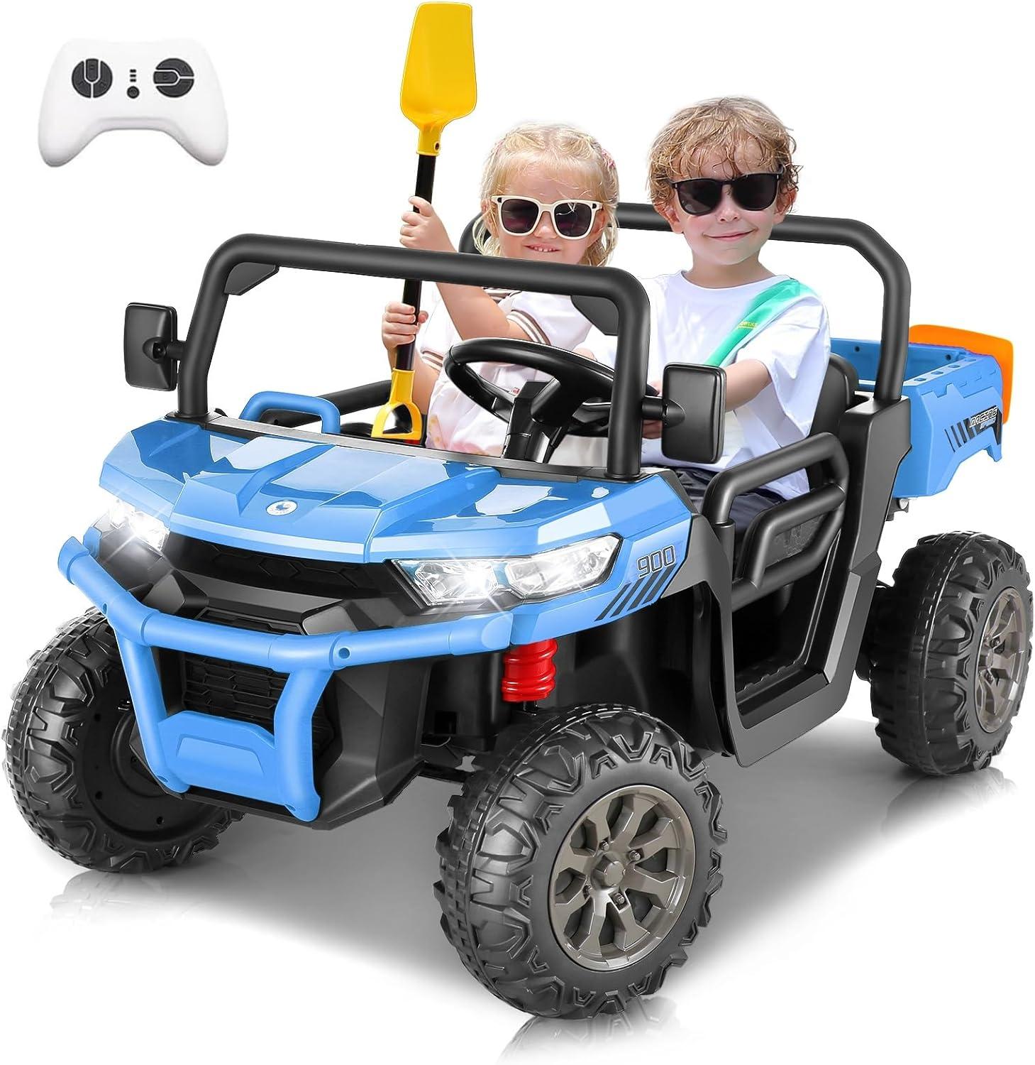 DreamDwell Home 4 Wheels 24V Ride on Dump Truck Toys 2 Seater Kids Ride On UTV Car with Remote Control,Electric Dump Bed
