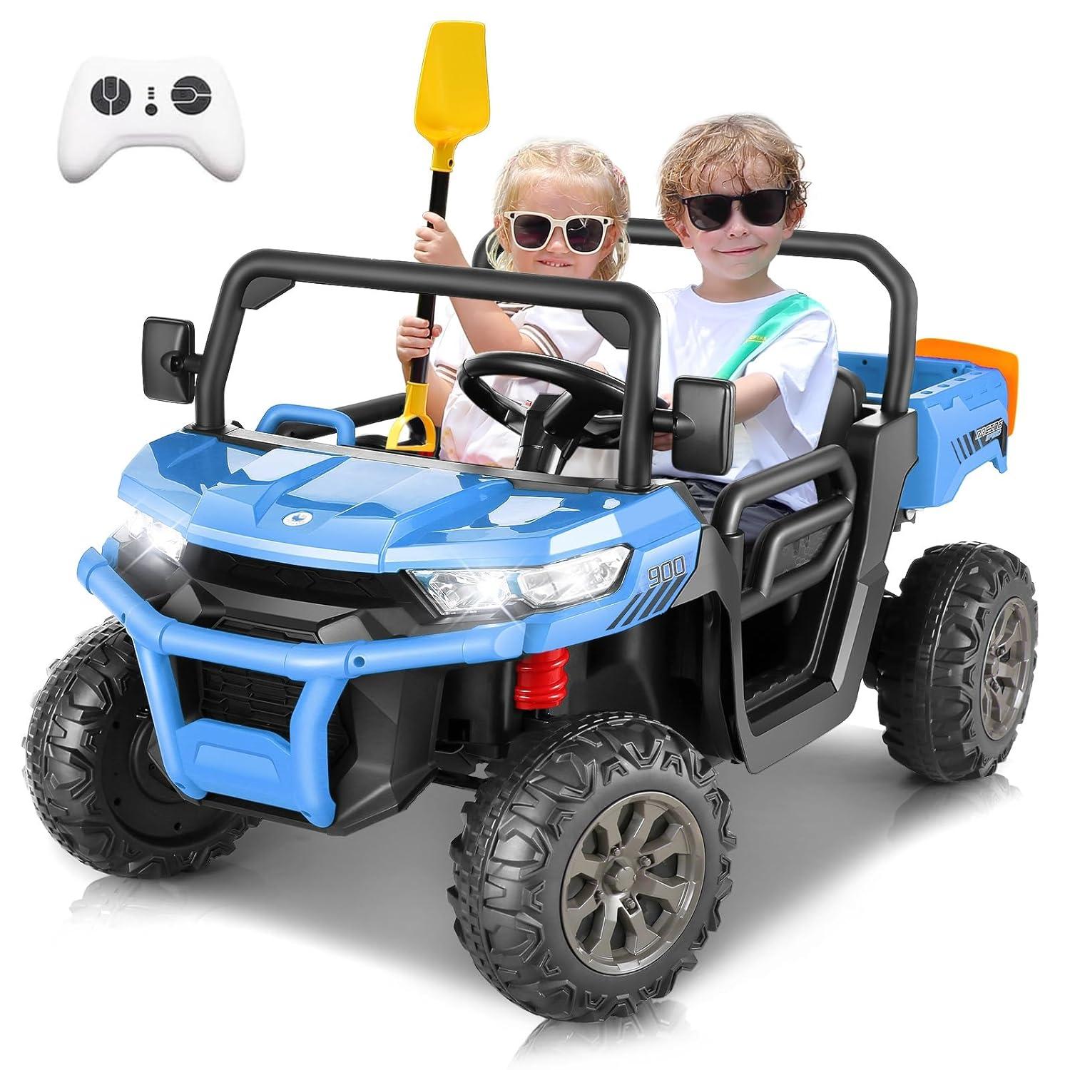 DreamDwell Home 4 Wheels 24V Ride on Dump Truck Toys 2 Seater Kids Ride On UTV Car with Remote Control,Electric Dump Bed