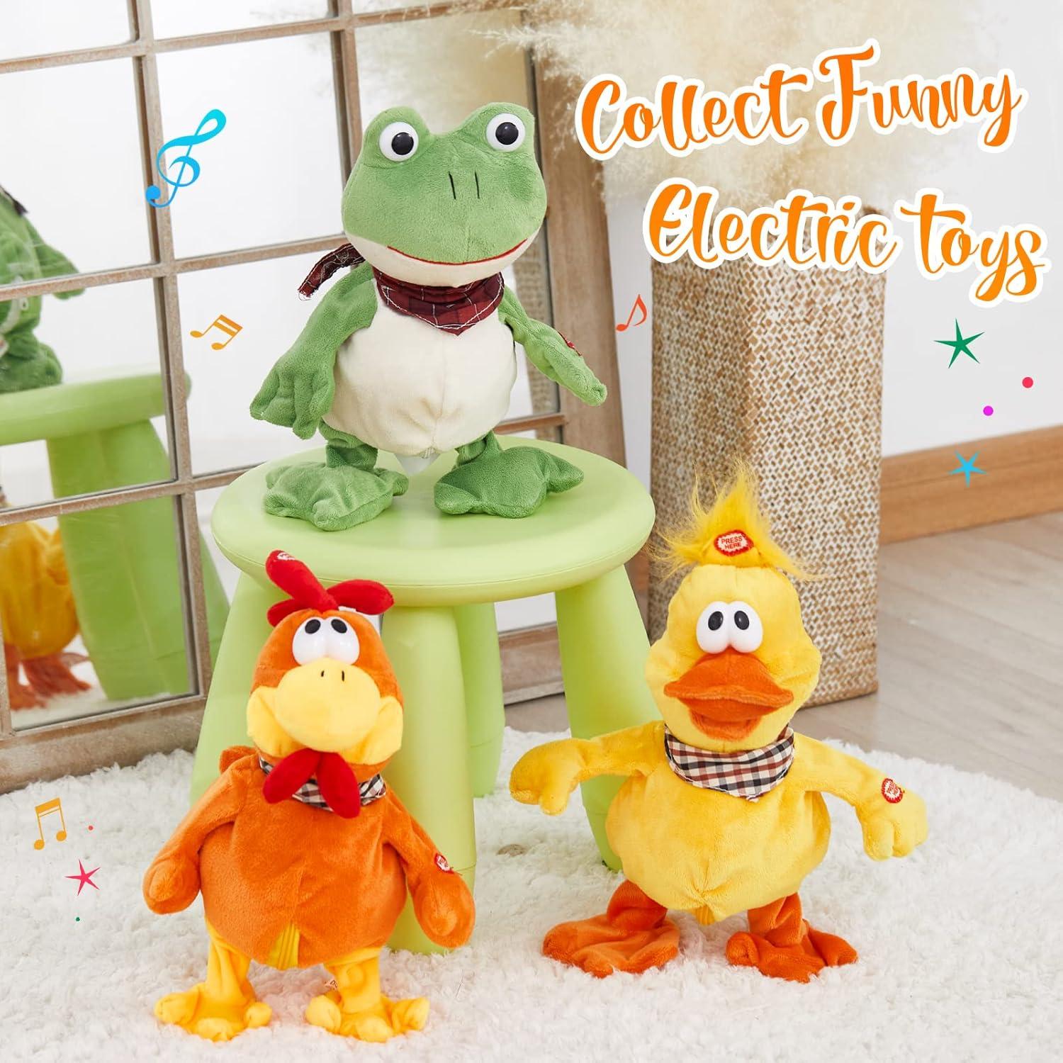 Houwsbaby 15" Electronic Squawking Chicken Toy, Easter Chicken Stuffed Animal Interactive Musical Walking Singing Waving Rooster Plush Toy with Bib Present for Kids Boys Girls Easter Thanksgiving Day