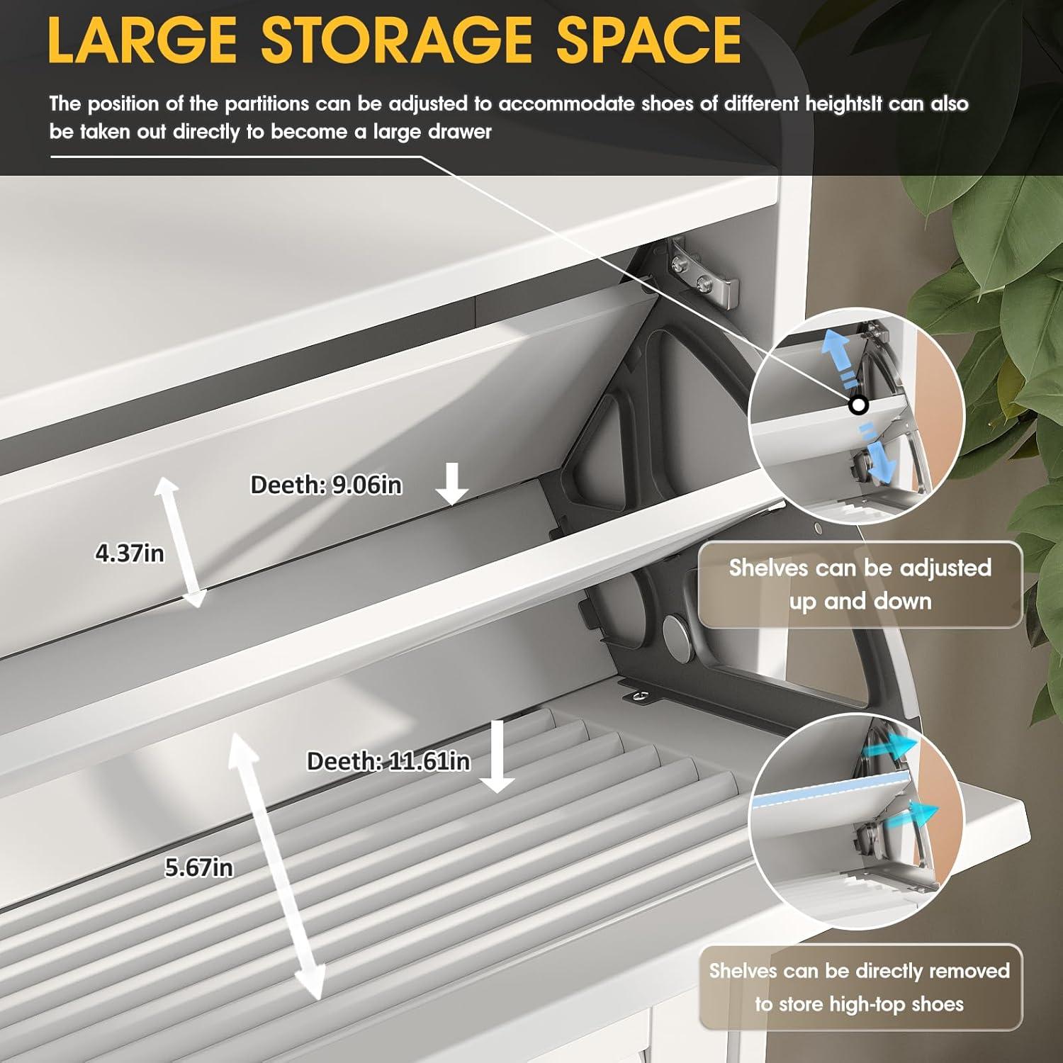VEANERWOOD Shoe Storage Cabinet with 3 Flip Drawers Modern Shoe Rack Organizer for Entryway, White