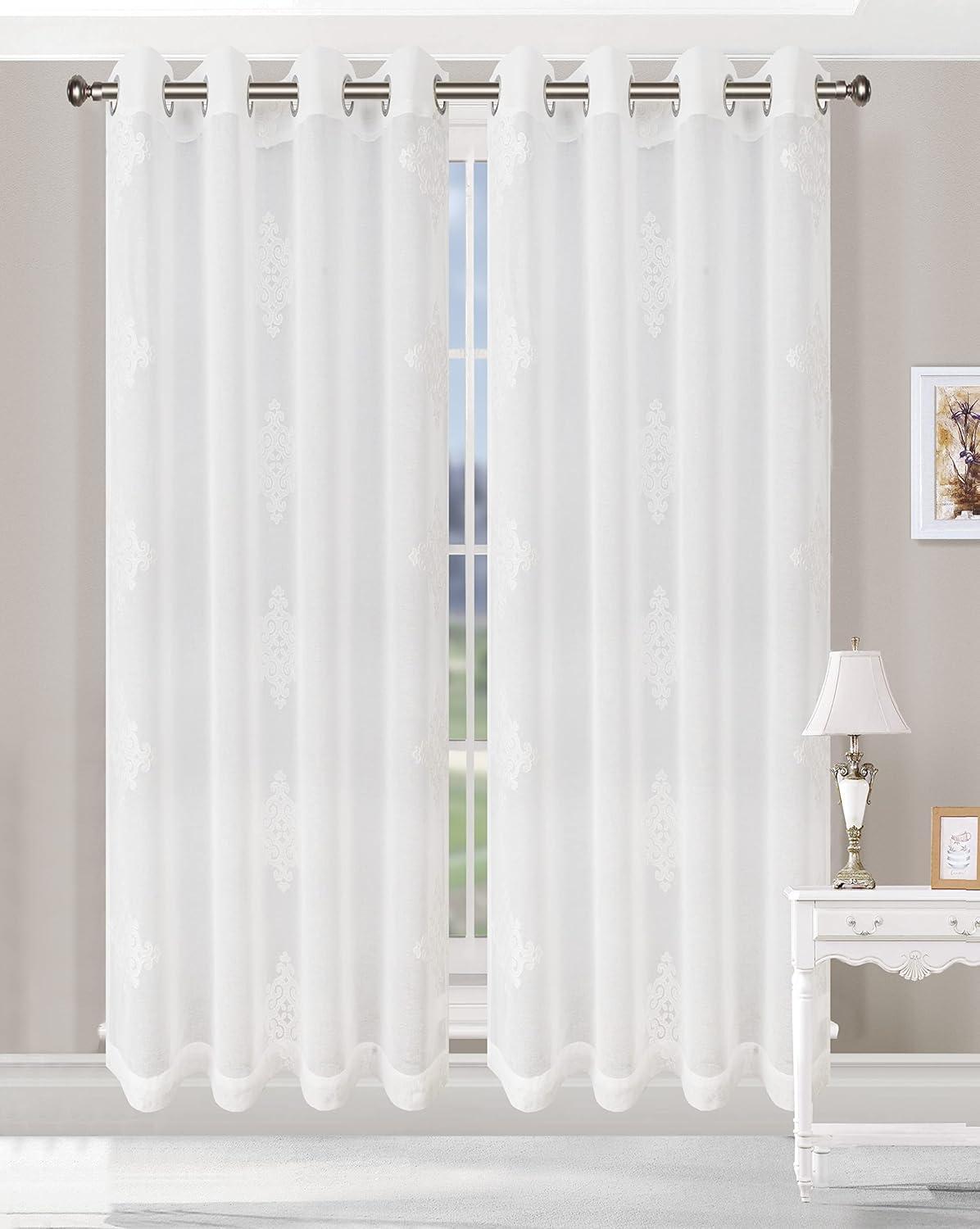 Superior Sia Damask Sheer Curtain Panel Set with Grommet Header , 52" x 96", White