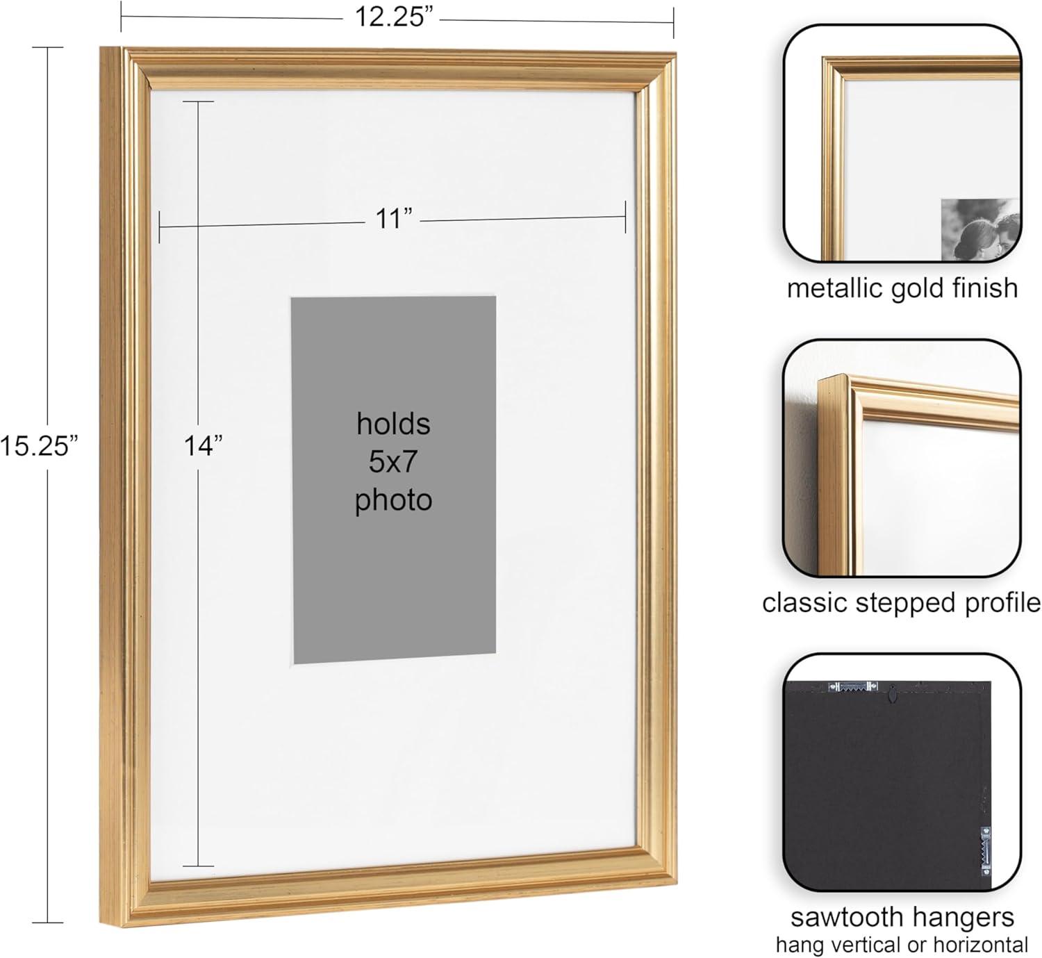 Kate & Laurel All Things Decor (Set of 3) 11"x14" Matted to 5"x7" Adlynn Rectangle Picture Frames Gold: Elegant Wall Decor