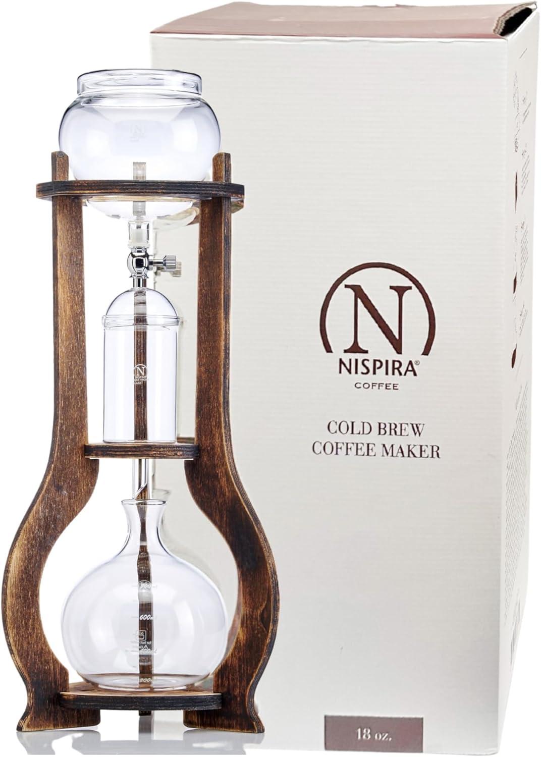 NISPIRA Iced Coffee Cold Brew Dripper Maker Wooden, 6-8 cup