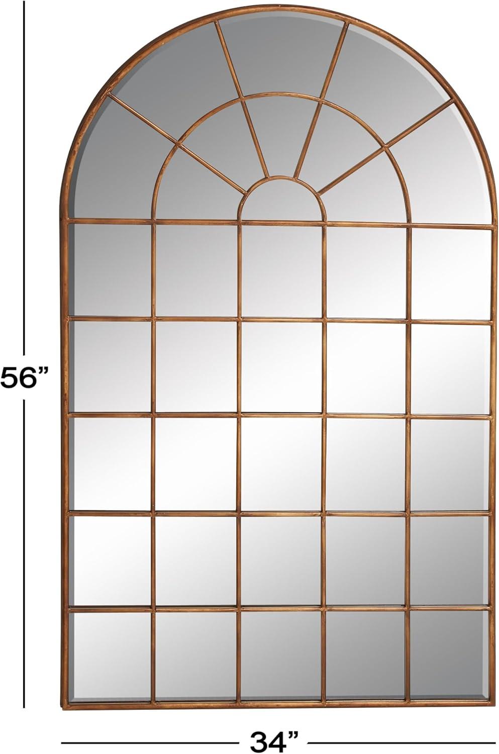 DecMode Contemporary Squre Wood Window Shaped Wall Mirror, 56"W x 44"H with Distressed Brass Colored Frame