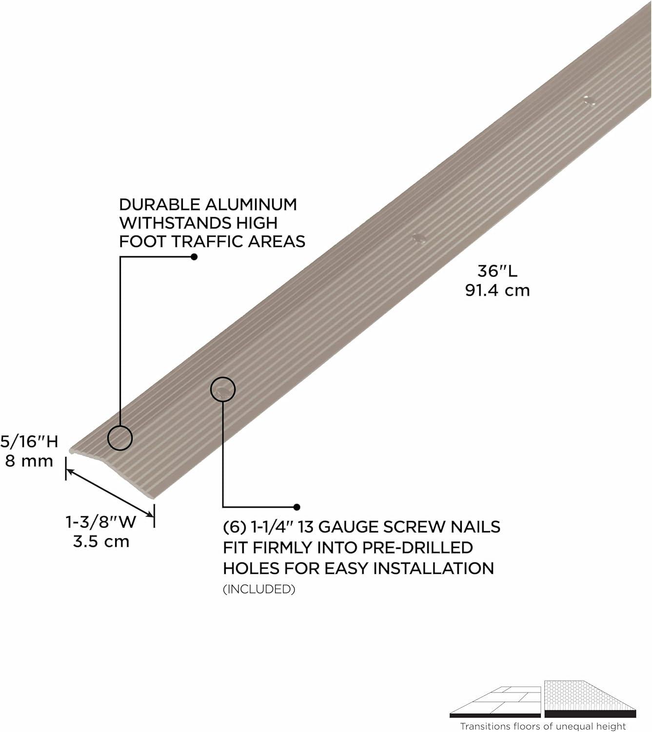 Pewter Fluted Aluminum Indoor Carpet Trim, 36-inch Length