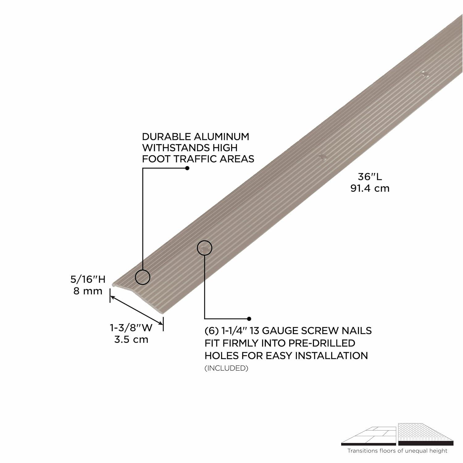 Pewter Fluted Aluminum Indoor Carpet Trim, 36-inch Length