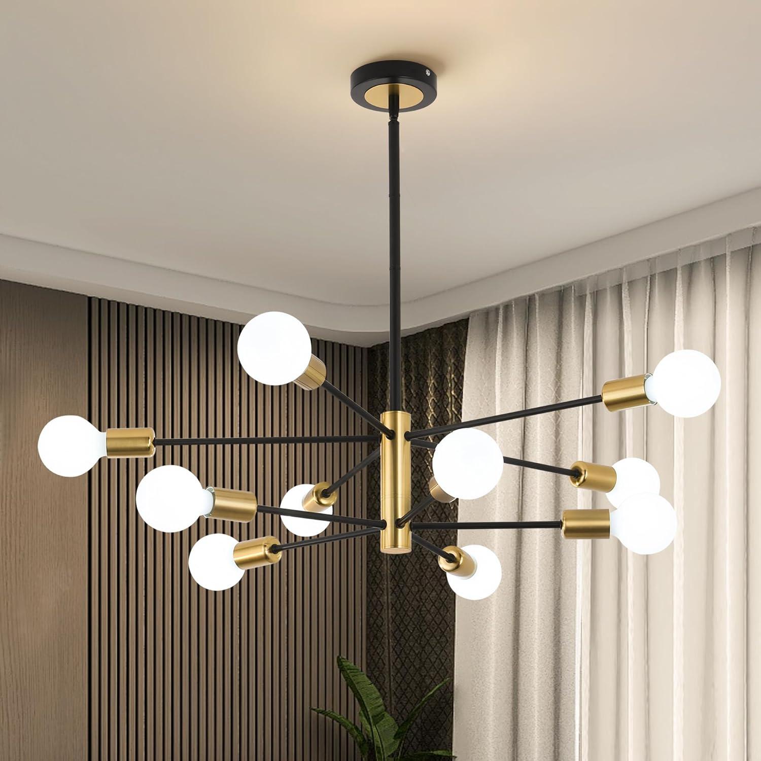 Black and Gold Metal 10-Light Sputnik Chandelier