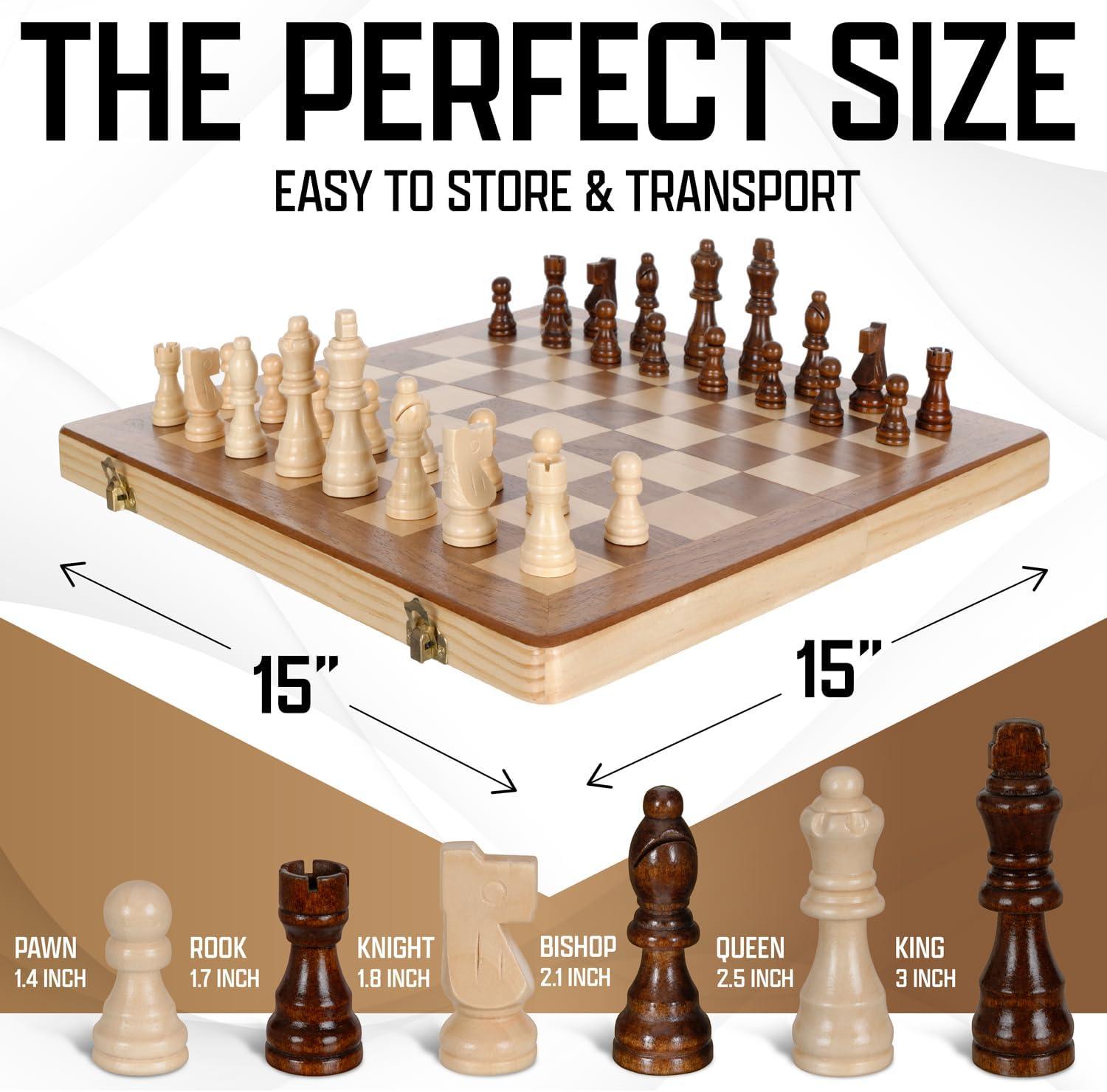 Chess Armory 15" Magnetic Wooden Chess Set with Extra Queens & Storage Box - Perfect for Adults & Kids
