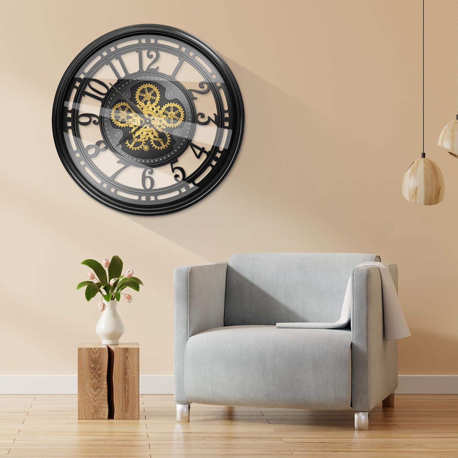 Moving Gear Wall Clock for Modern Farmhouse Living Room Decor,Large Industrial Steampunk Wall Clock,Metal Wall Clock Decorative for Home Office, Dinning Room,Copper (21 Inch)