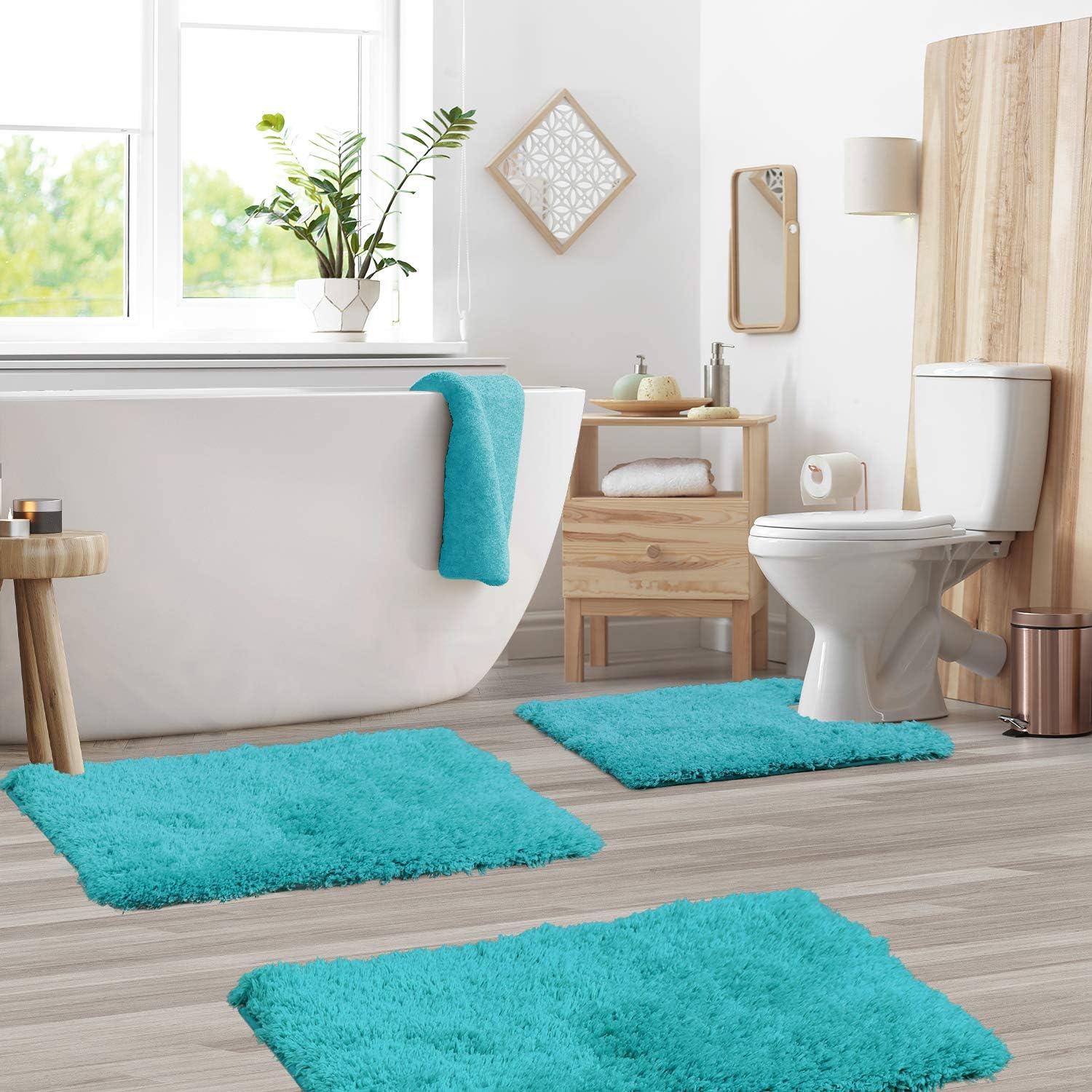Nestl Super Soft Shaggy Bath Rug, Absorbent Bathroom Rug, Small Medium and Contour, Teal
