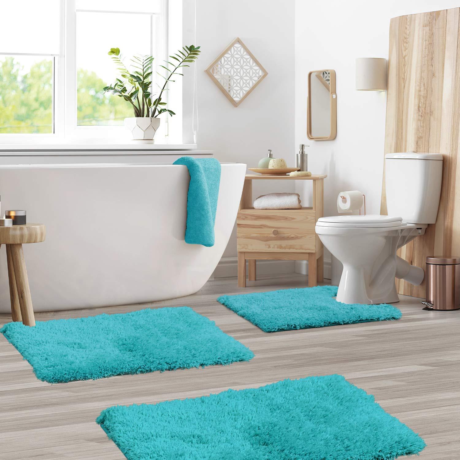 Nestl Super Soft Shaggy Bath Rug, Absorbent Bathroom Rug, Small Medium and Contour, Teal