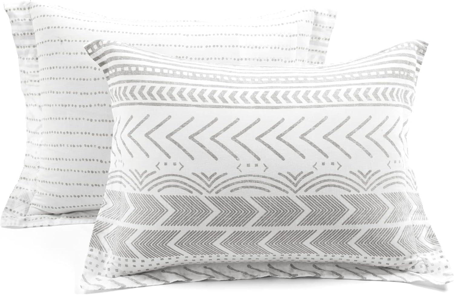 3pc King Hygge Geo Duvet & Sham Set Gray/White - Lush Décor: Cotton, Reversible, Inner Ties, 460 Thread Count