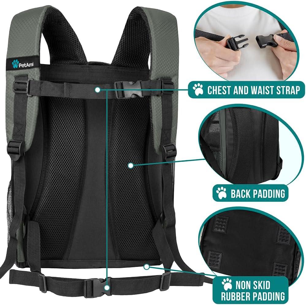 PetAmi Premium Dog Backpack Carrier Small Large Cat Puppies, Ventilated Pet Hiking Travel Bag, Airline Approved Safety Camping Biking (Dark Gray)