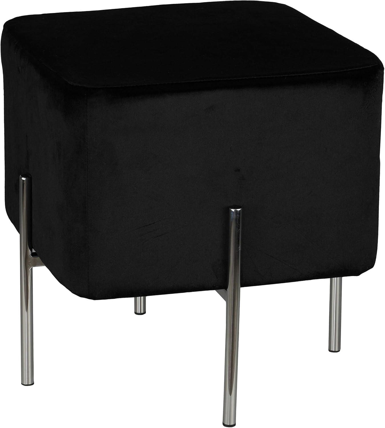 Cortesi Home  Zane Black Velvet and Metal Legs Cube Ottoman