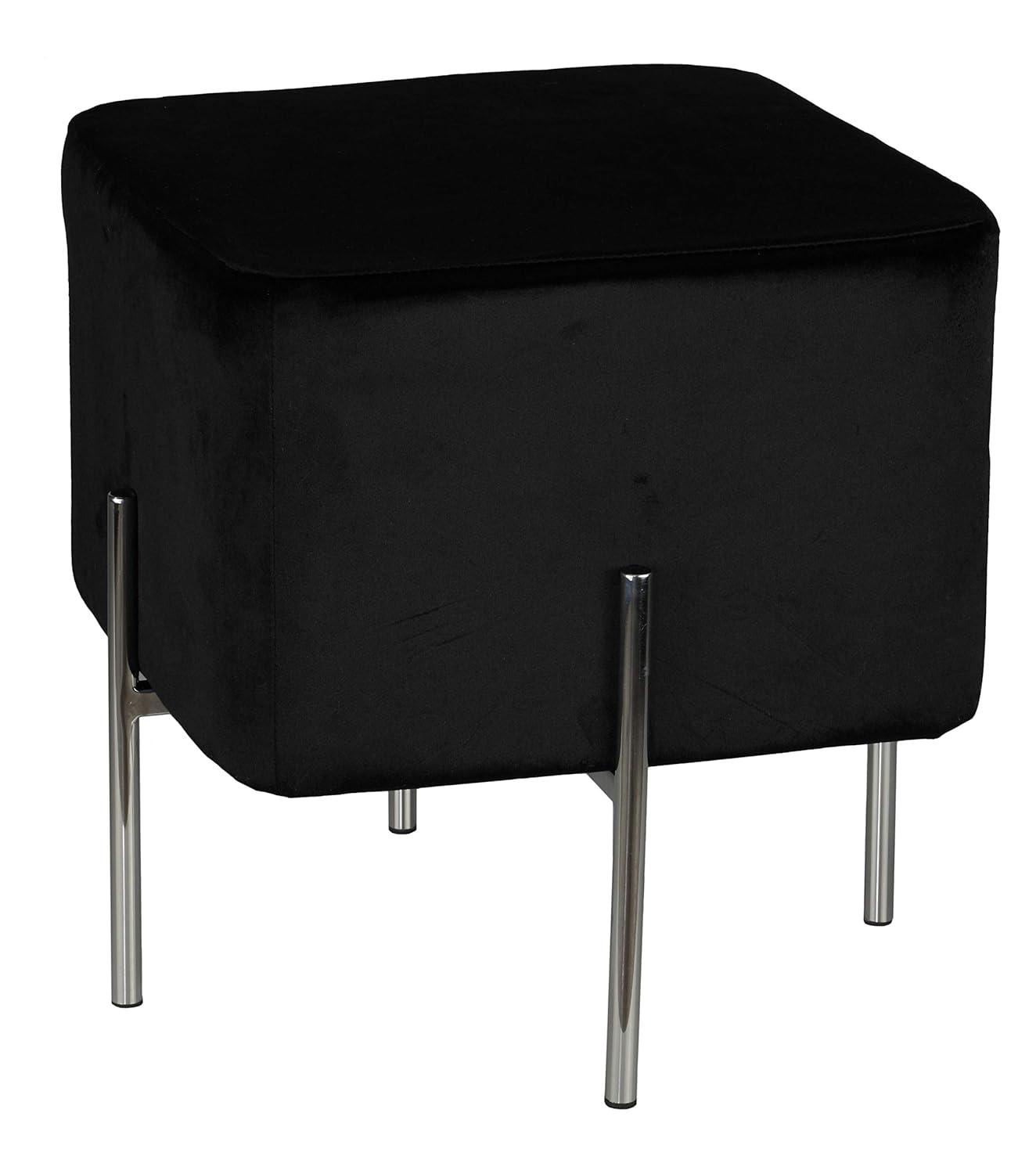 Cortesi Home  Zane Black Velvet and Metal Legs Cube Ottoman