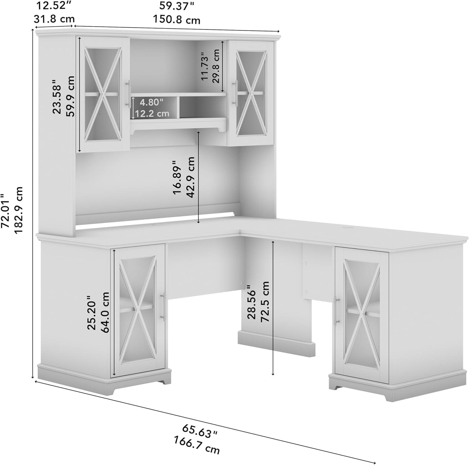 Bush Lennox Engineered Wood L-Shaped Desk with Hutch in Linen White Oak