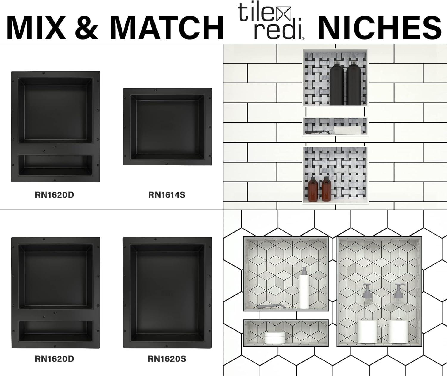 Tile Redi Redi Niche 16 in. W X 20 in. H X 4 in. D Shampoo - Soap Standard Double Niche, Black